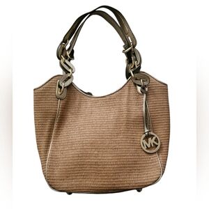 Michael Kors, Straw-Like, Gold/Tan Shoulder Bag W/ Link Handles.